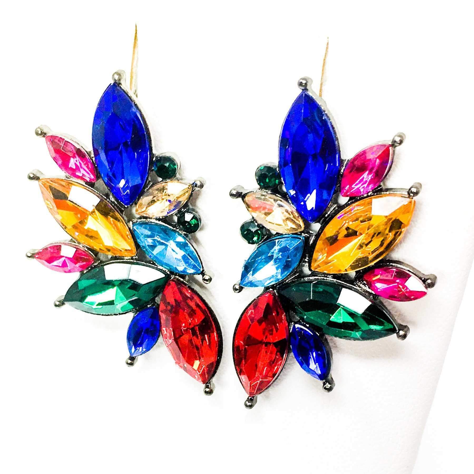 Dangle - Kaleidoscope Angel earrings featuring a geometric design with multicolored crystallized stones set in high-quality zinc alloy.