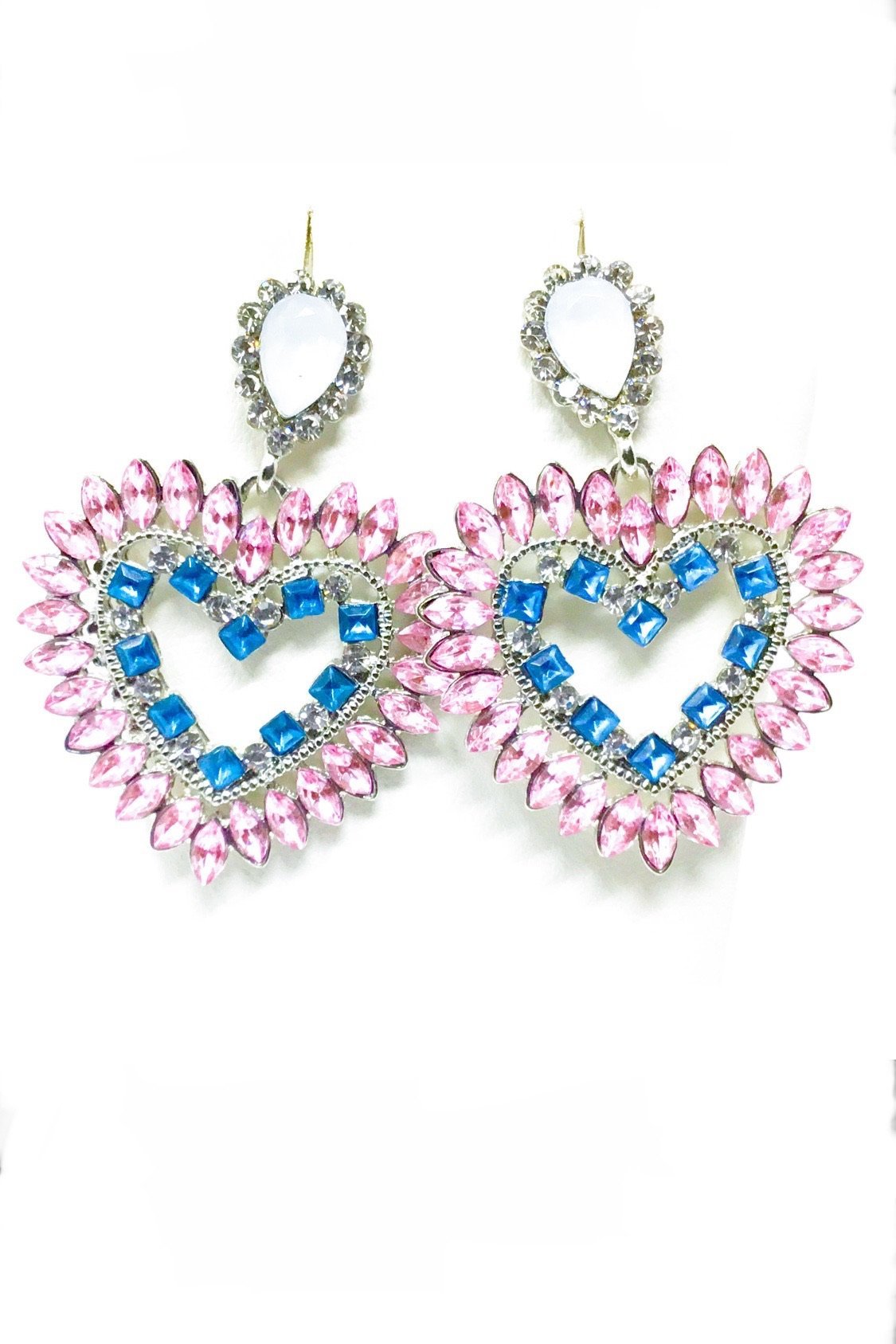 Dangle - Love Obsessed drop earrings in silver, pink, and blue, showcasing a geometric design made from high-quality zinc alloy.