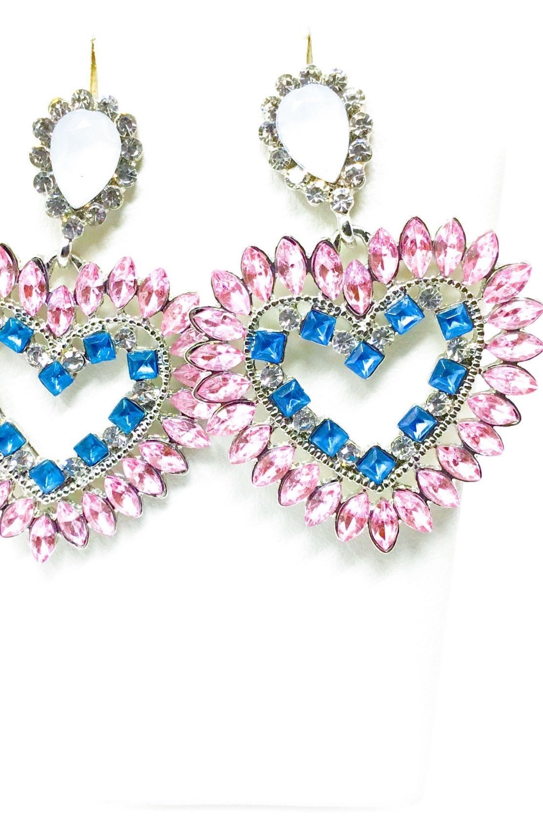 Dangle - Love Obsessed drop earrings in silver, pink, and blue, showcasing a geometric design made from high-quality zinc alloy.