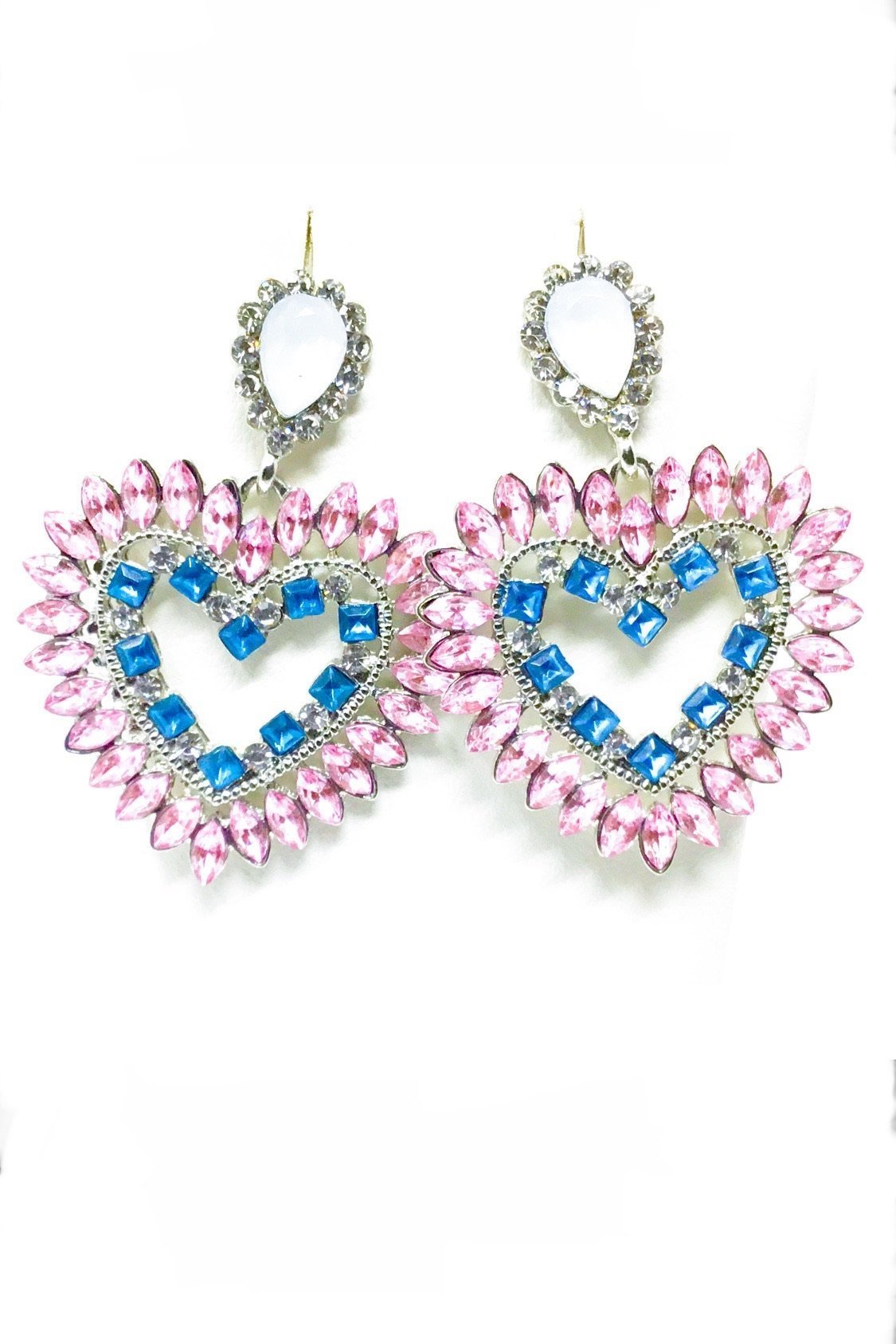 Dangle - Love Obsessed drop earrings in silver, pink, and blue, showcasing a geometric design made from high-quality zinc alloy.