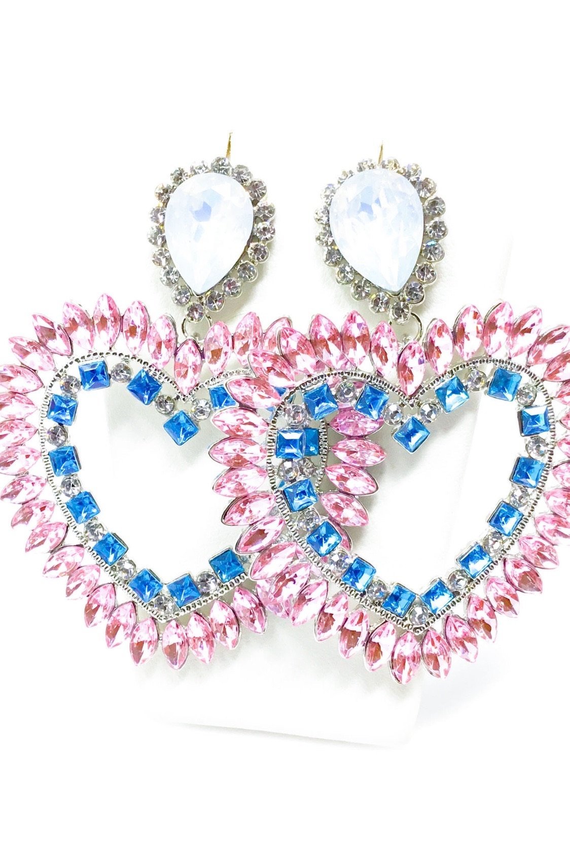 Dangle - Love Obsessed drop earrings in silver, pink, and blue, showcasing a geometric design made from high-quality zinc alloy.