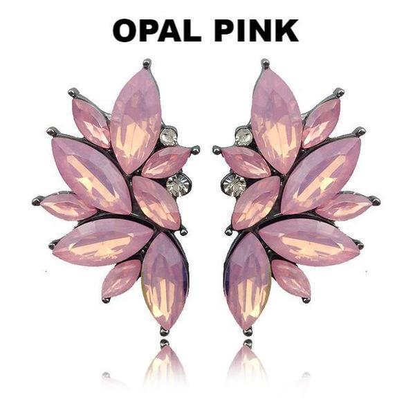 Dangle - Pink Angel earrings featuring geometric design in gold with crystallized stones.