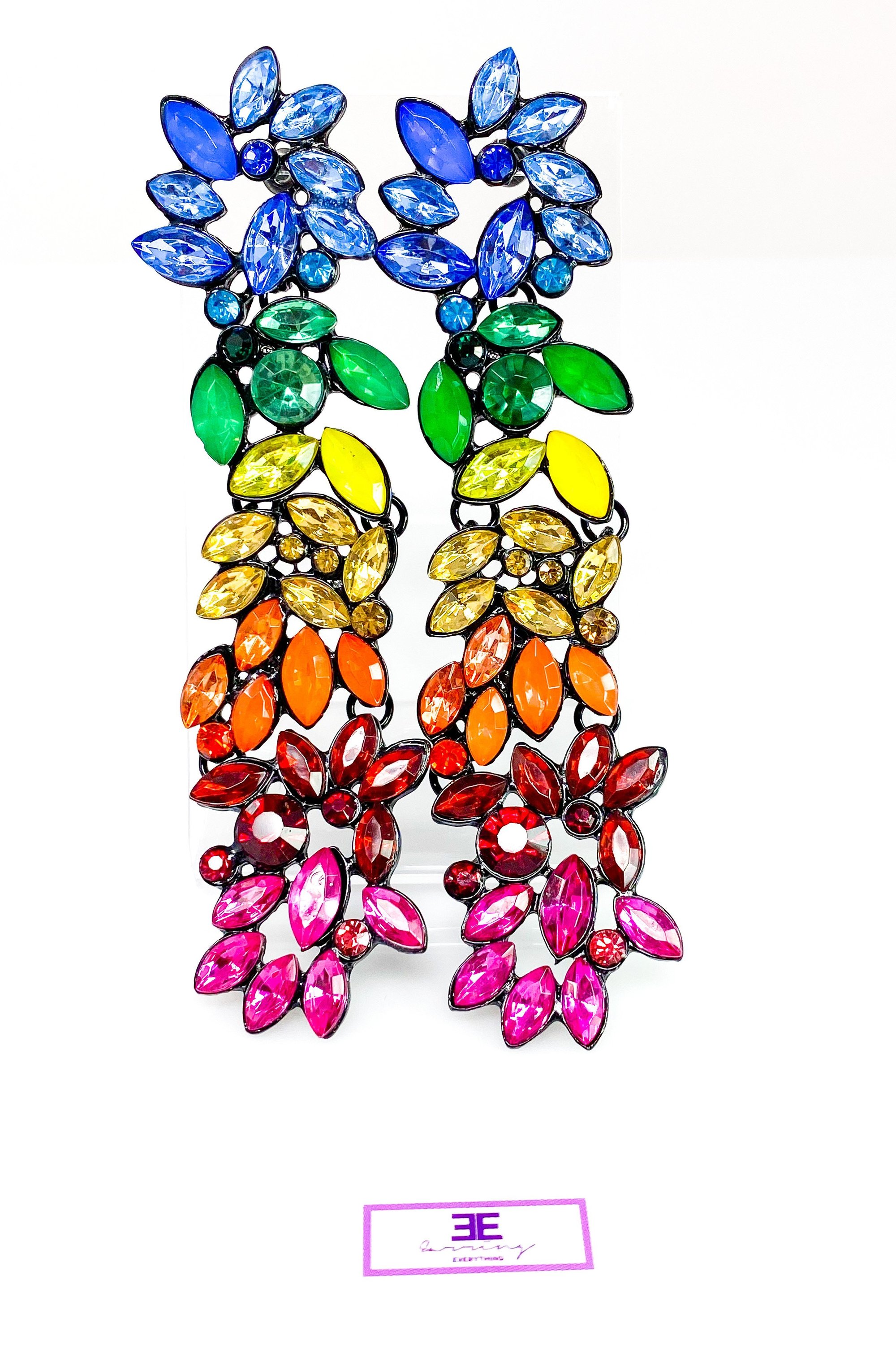 Dangle - Rainbow Drop earrings featuring vibrant yellow, blue, and orange colors in a geometric design, made from high-quality zinc alloy.