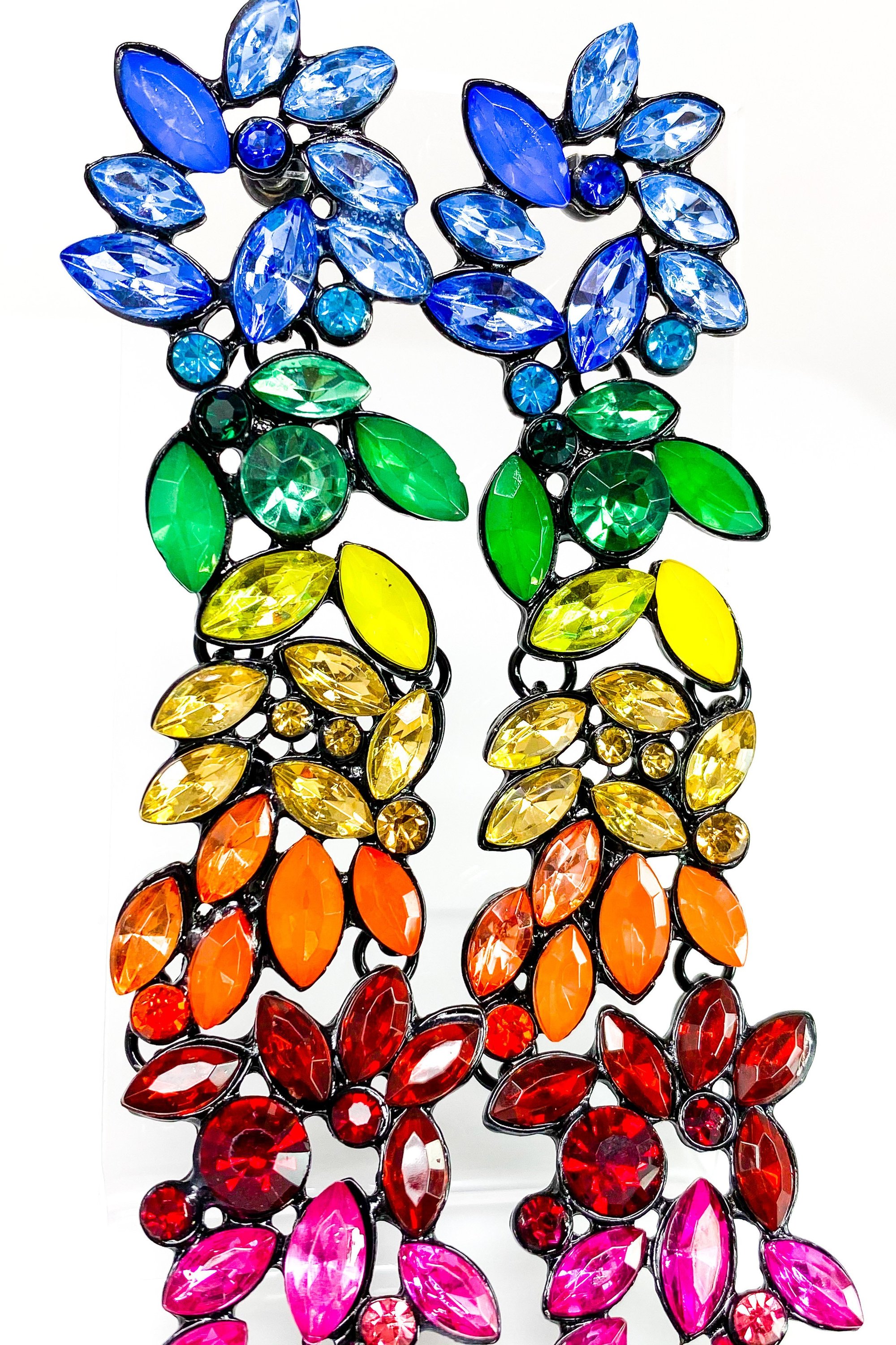 Dangle - Rainbow Drop earrings featuring vibrant yellow, blue, and orange colors in a geometric design, made from high-quality zinc alloy.