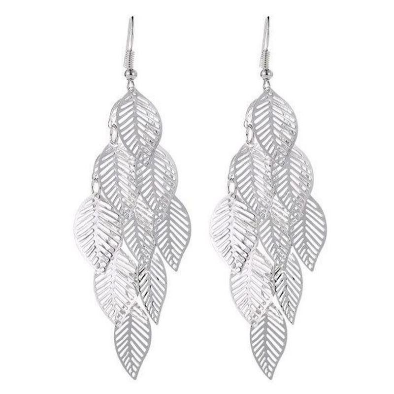 Elegant dangling leaf earrings made from high-quality zinc alloy, featuring a stylish design and 3.5-inch length.