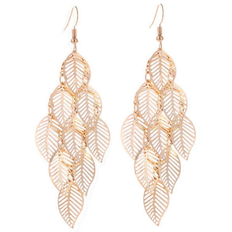 Elegant dangling leaf earrings made from high-quality zinc alloy, featuring a stylish design and 3.5-inch length.