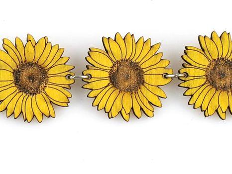 Detailed Sunflower Bracelet 7520 made from sustainably sourced wood, featuring intricate laser-cut designs and a natural wood back for essential oil diffusion.