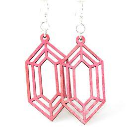 Elegant Diamond Gem Earrings #1297 in pink, made from sustainably sourced wood with silver-finished hypoallergenic ear wires.