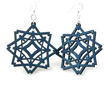 Elegant Diamond Snowflake Earrings in Royal Blue, made from sustainably sourced wood with silver-finished stainless steel ear wires.