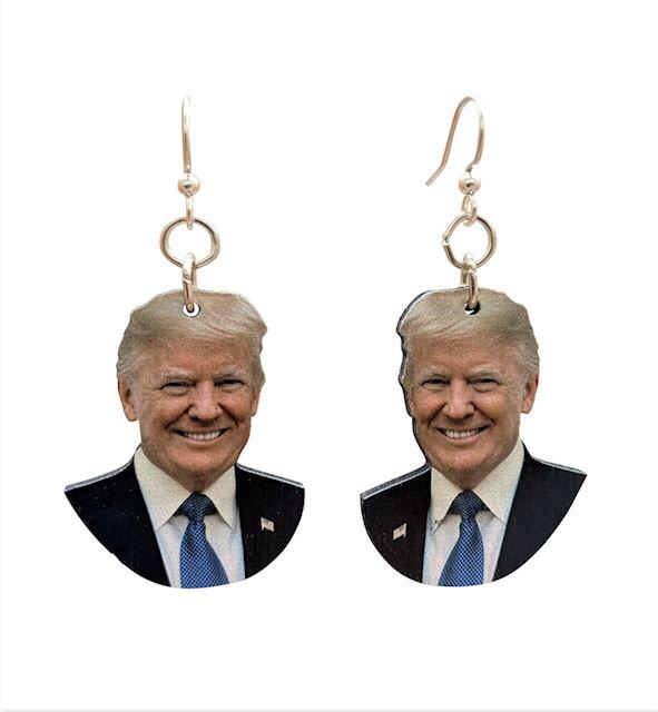 Donald Trump Earrings #T035 made from sustainably sourced wood with a laser-cut design and hypoallergenic stainless steel ear wires.