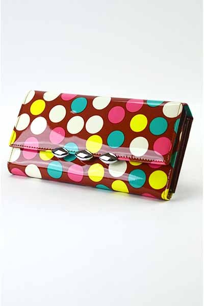 Stylish Dotted Wallet with snap closure and detachable shoulder strap, featuring inner zipper pocket and credit card slots.