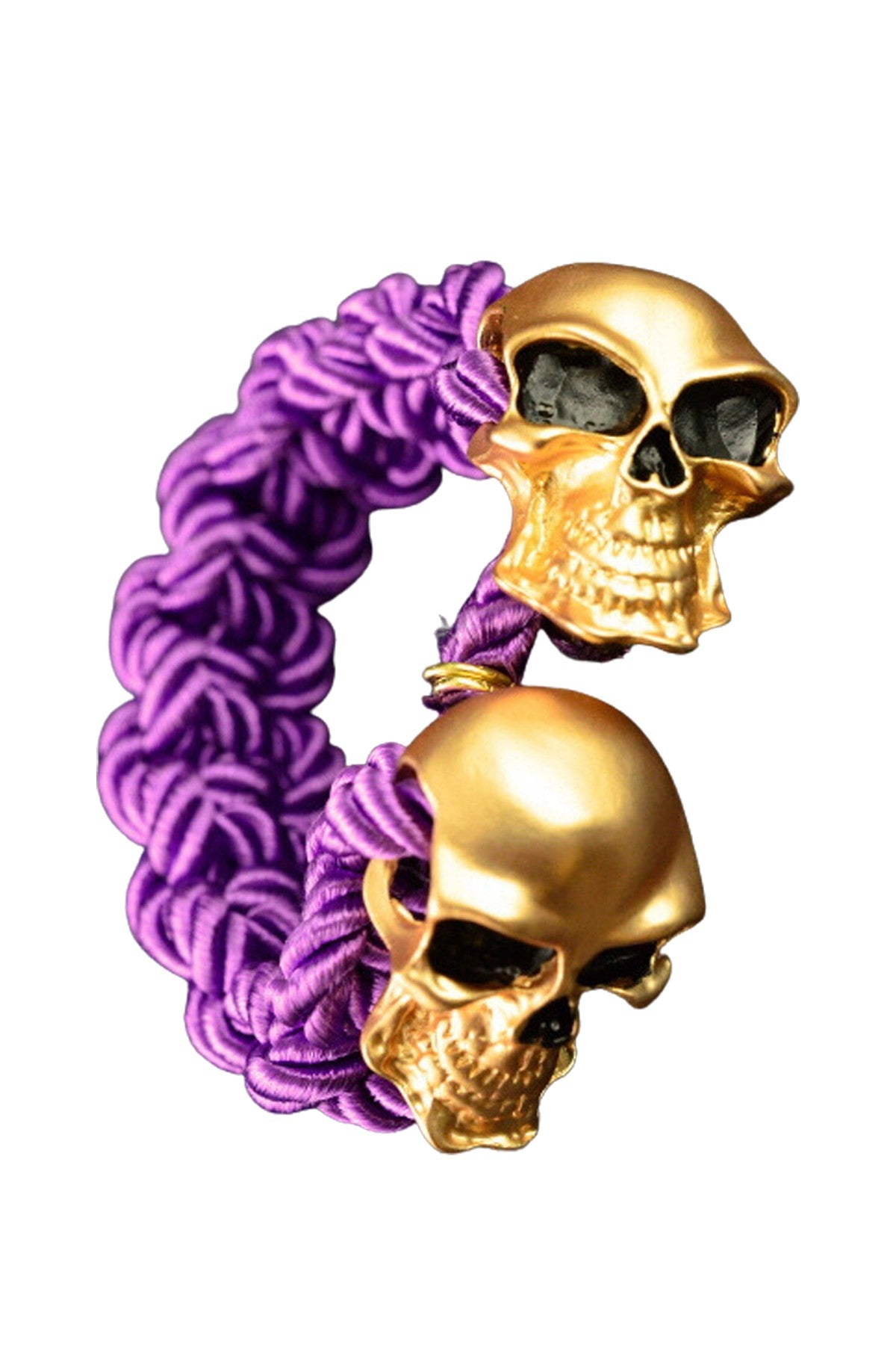 Double SKULL Bracelet featuring gold and silver tone hardware with a toggle clasp, showcasing a unique double skull design.