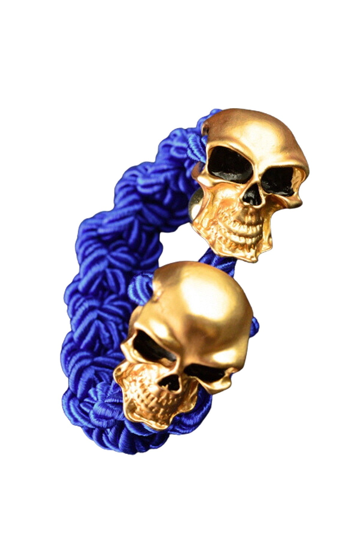 Double SKULL Bracelet featuring gold and silver tone hardware with a toggle clasp, showcasing a unique double skull design.