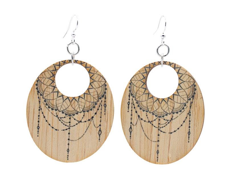 Dreamcatcher Bamboo Earrings #968 featuring an elegant design made from sustainable bamboo, showcasing a natural look.