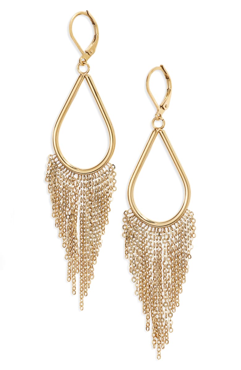 Elegant Drop Fringe Earrings made of stainless steel with a cascading chain design.