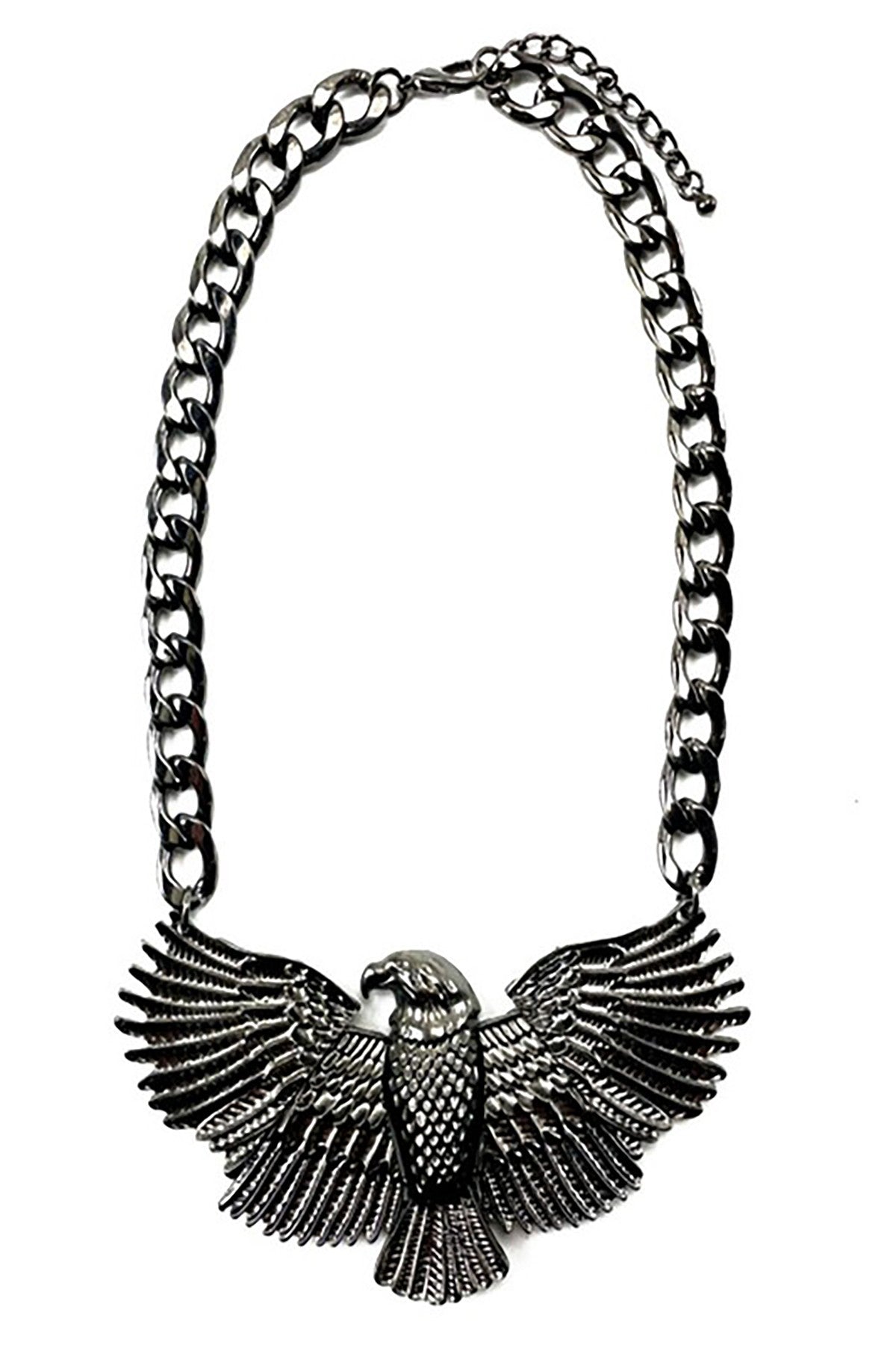 Eagle Pendant Chain Necklace featuring a detailed eagle design on a chain, adjustable length, and lobster claw clasp.