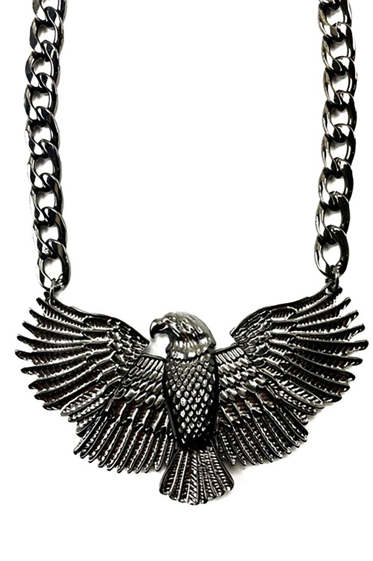 Eagle Pendant Chain Necklace featuring a detailed eagle design on a chain, adjustable length, and lobster claw clasp.