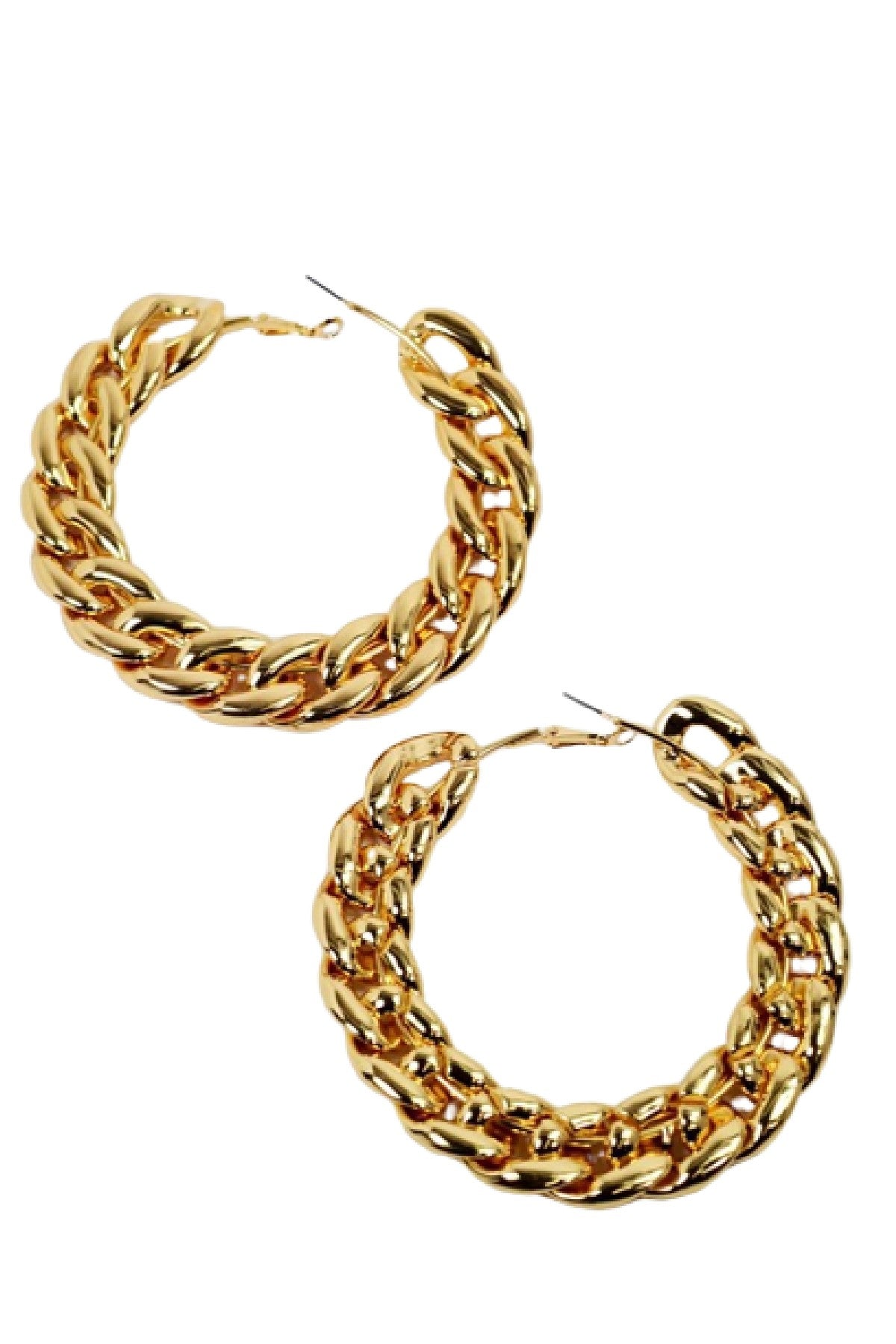 Earring Hoop Cuban Chain 90MM featuring a stylish design with a lever back closure, perfect for everyday wear.