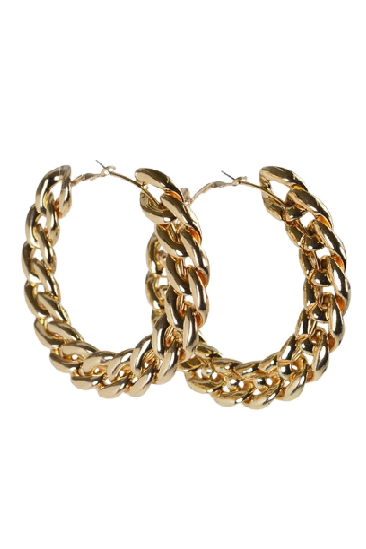 Earring Hoop Cuban Chain 90MM featuring a stylish design with a lever back closure, perfect for everyday wear.