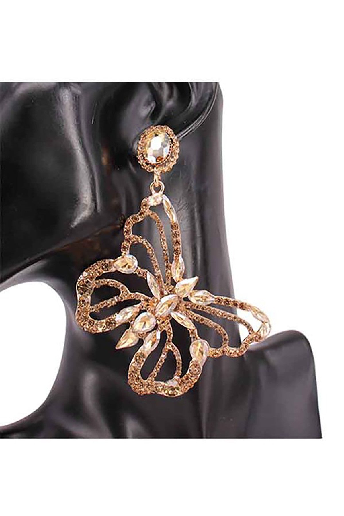 Elegant Earring Post featuring crystal butterfly design, approximately 4 inches long.