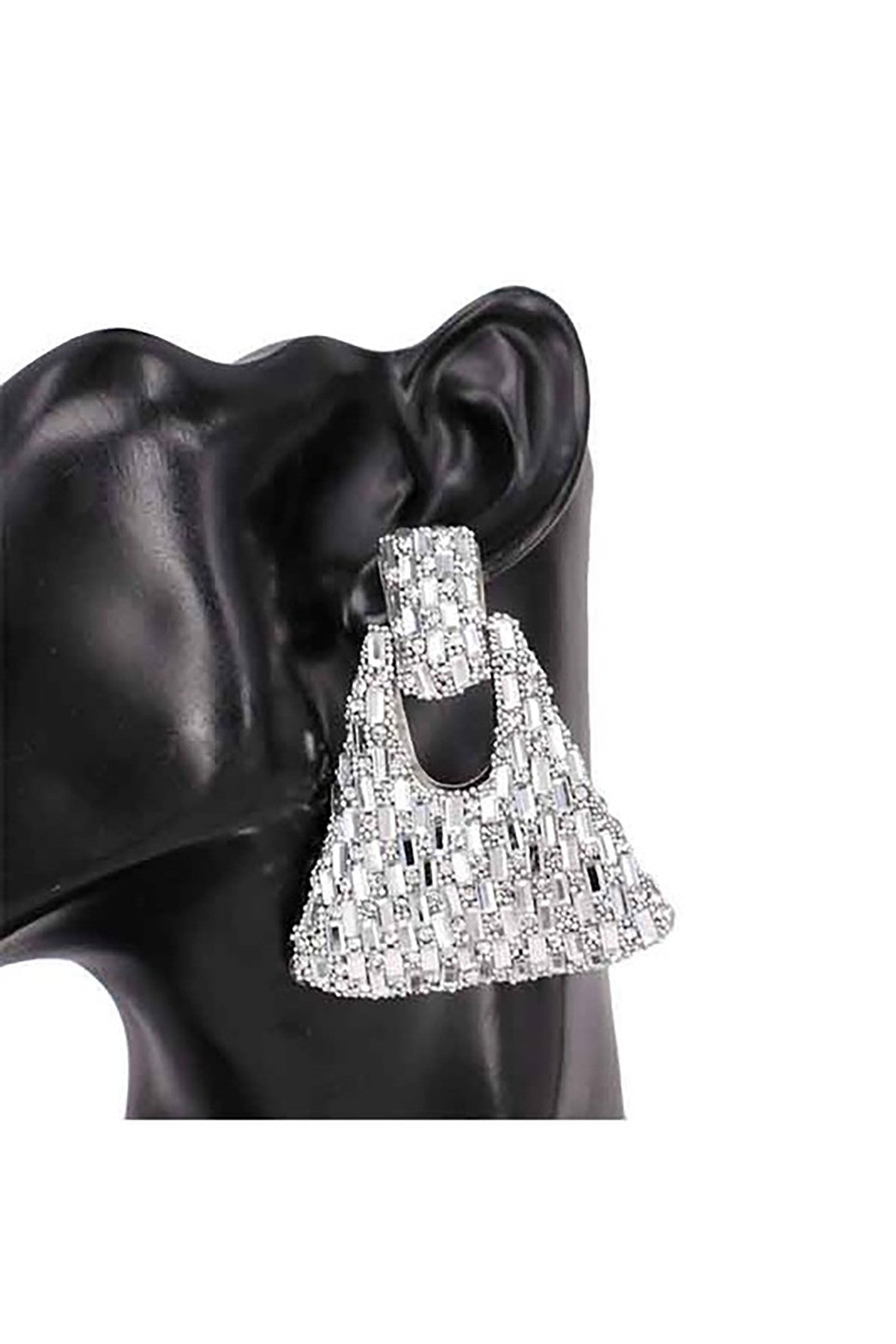 Elegant Earring Post Crystal Pentagon with a unique pentagon shape and sparkling crystals, showcasing a 2.5-inch drop length.