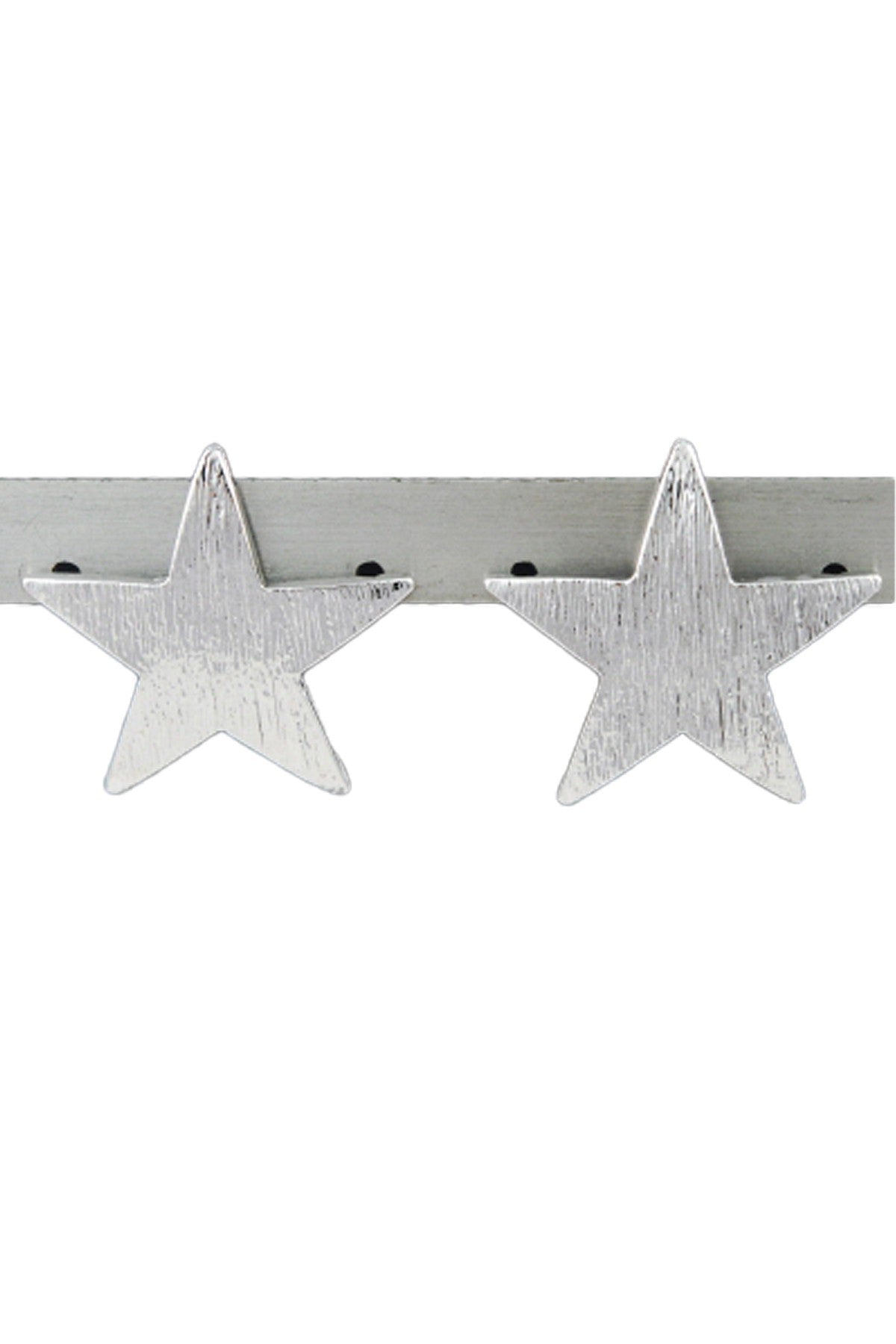 Textured metal star earrings with a double plated finish, featuring a secure post back closure and a 1-inch drop length.