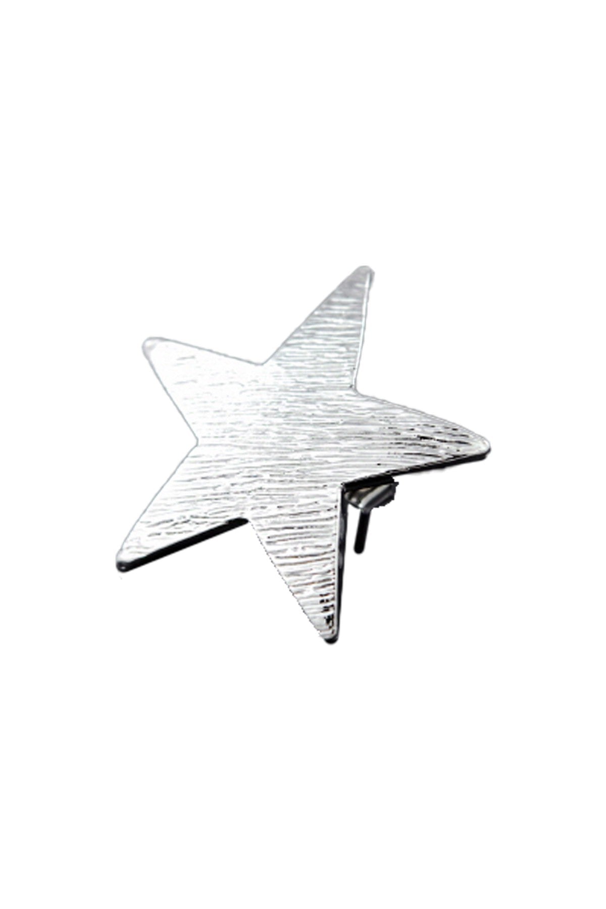 Textured metal star earrings with a double plated finish, featuring a secure post back closure and a 1-inch drop length.