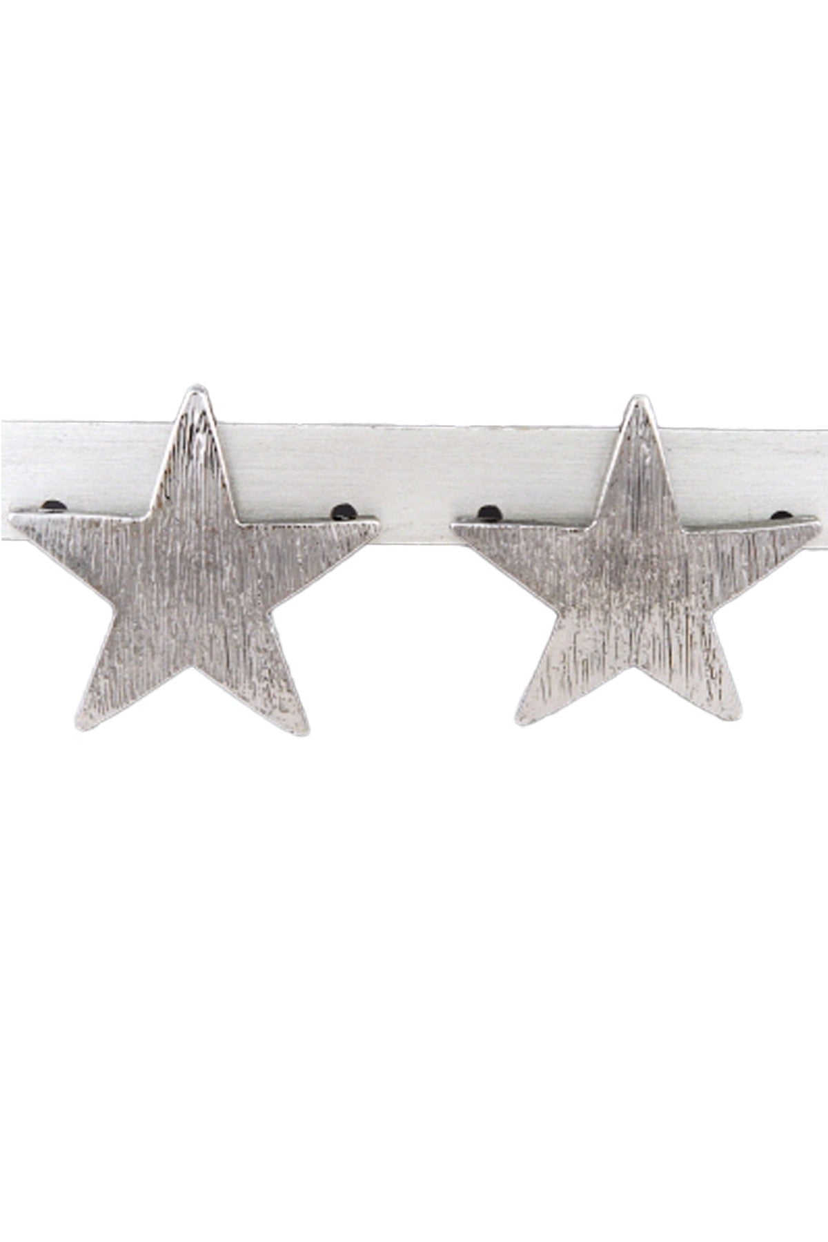 Textured metal star earrings with a double plated finish, featuring a secure post back closure and a 1-inch drop length.