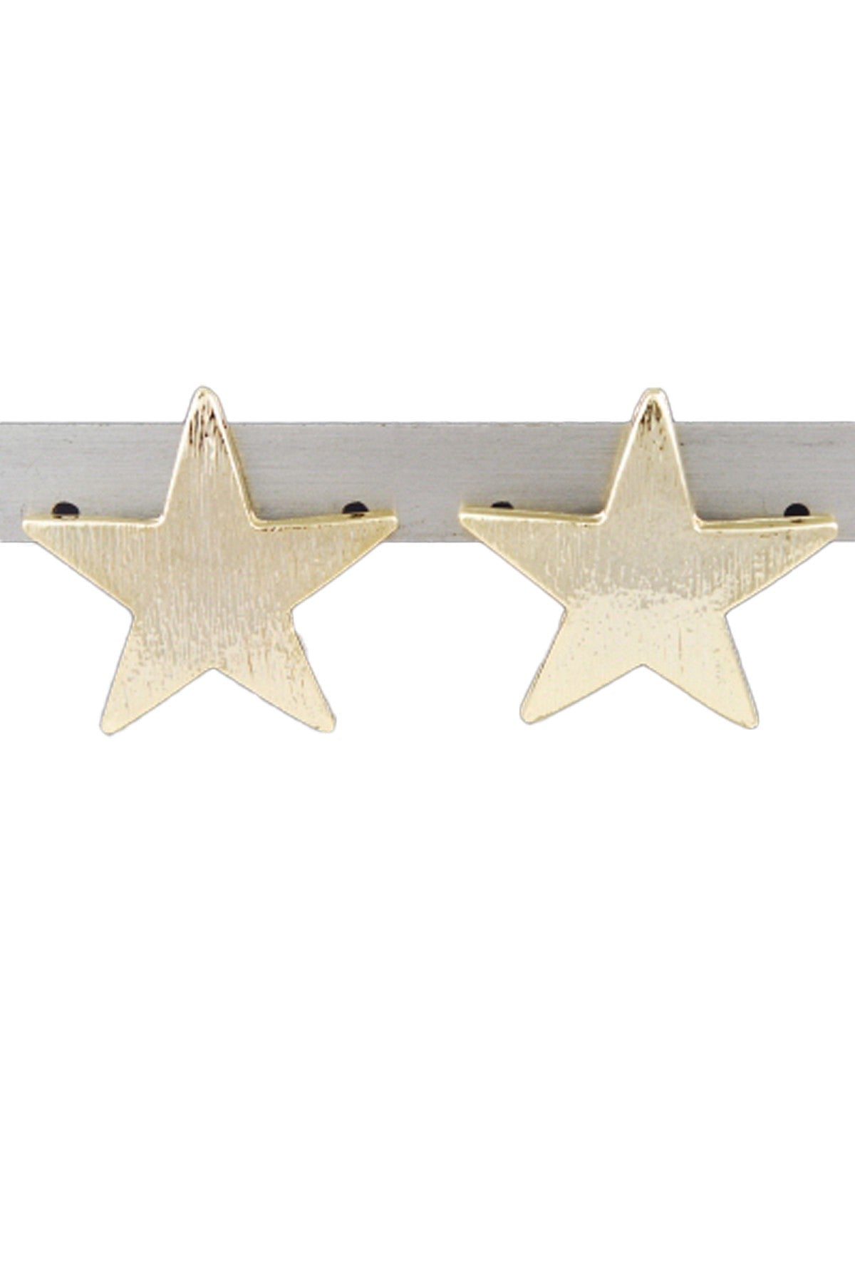 Textured metal star earrings with a double plated finish, featuring a secure post back closure and a 1-inch drop length.