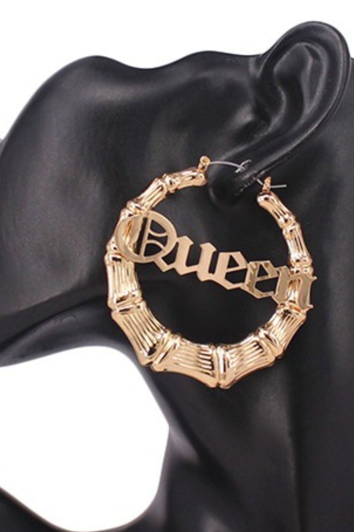 Stylish 60mm Bamboo Hoop Queen Earrings with latch back closure, showcasing a unique bamboo-inspired design.