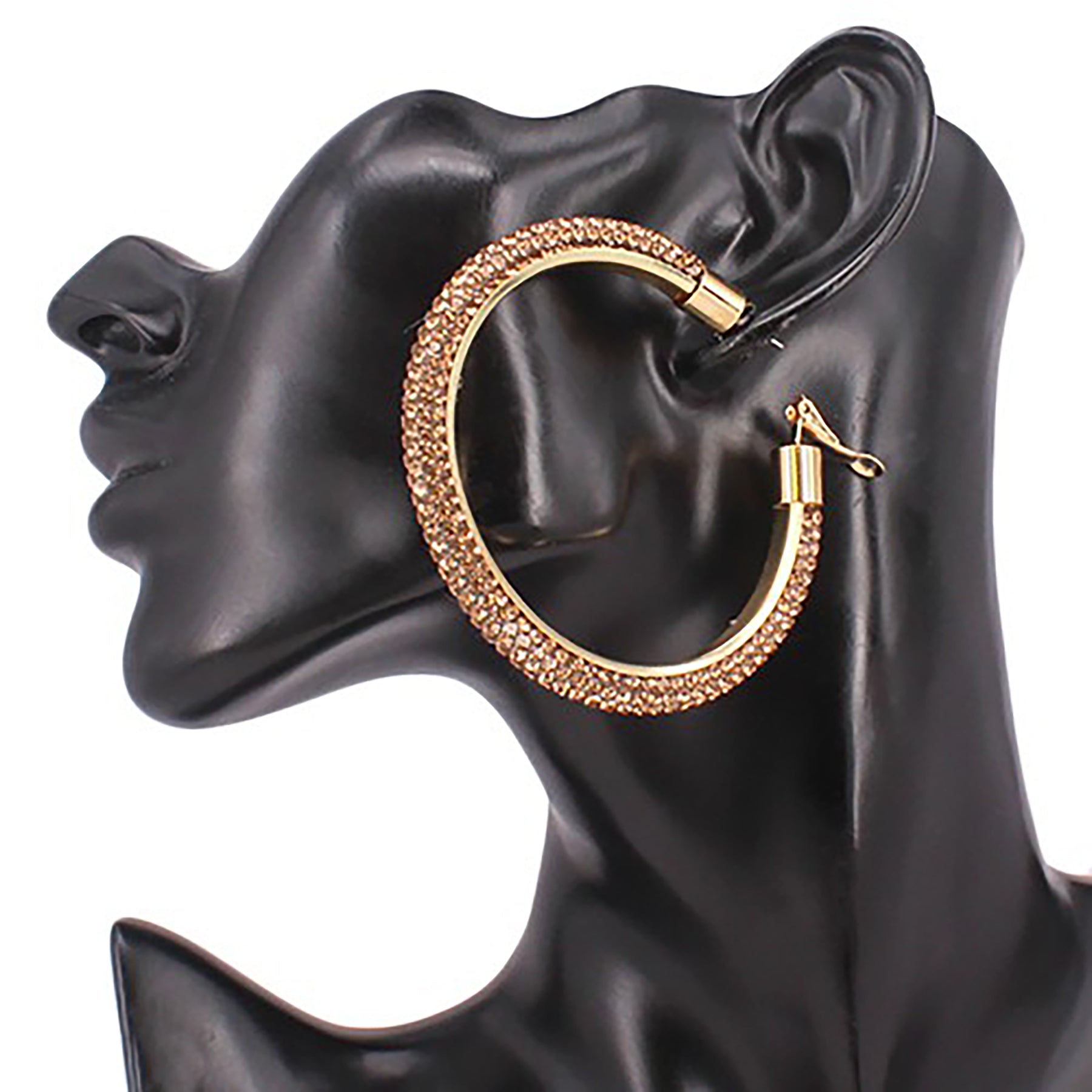 Elegant 60mm hoop earrings adorned with rhinestone pave, featuring a secure lever back closure for comfort and style.