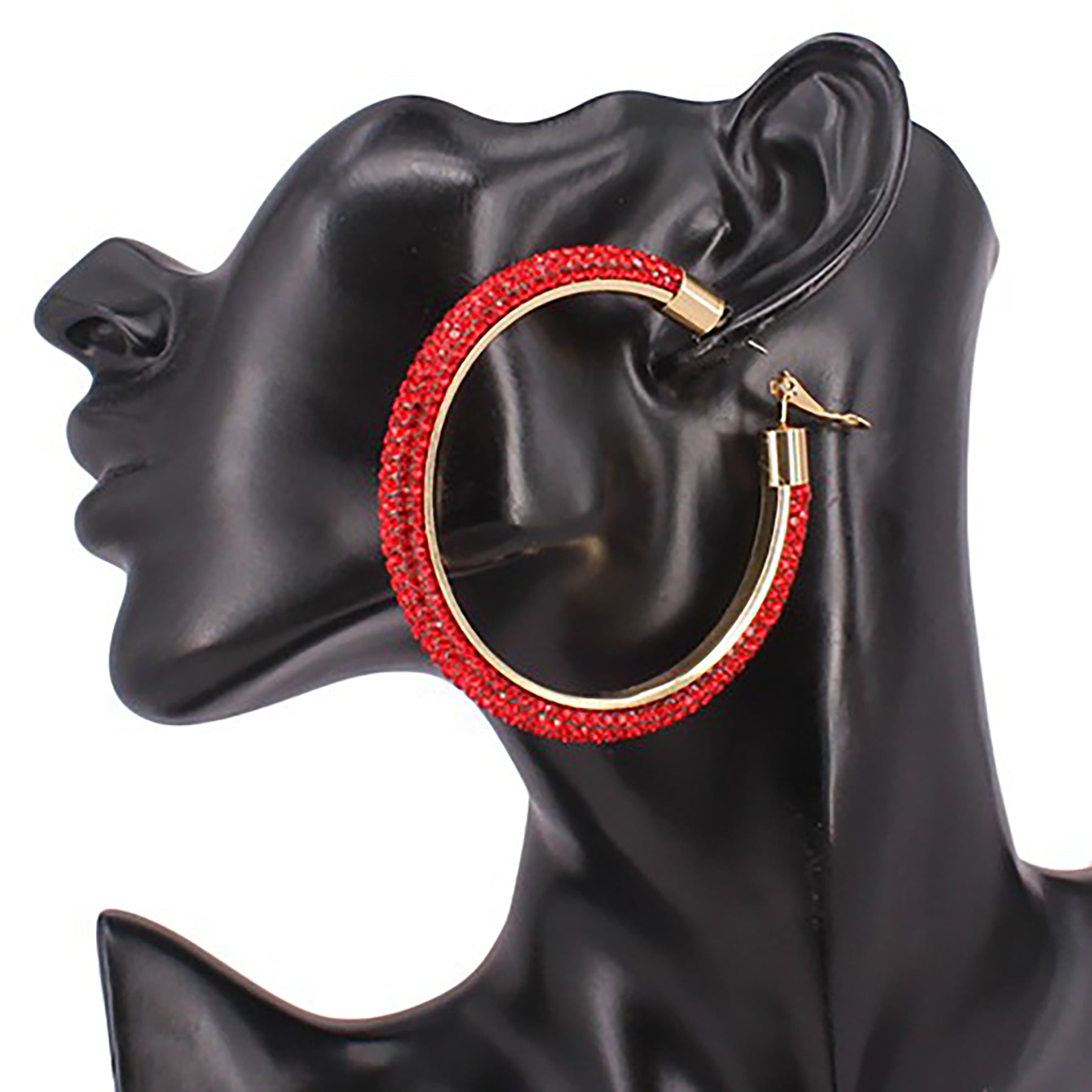 Elegant 60mm hoop earrings adorned with rhinestone pave, featuring a secure lever back closure for comfort and style.