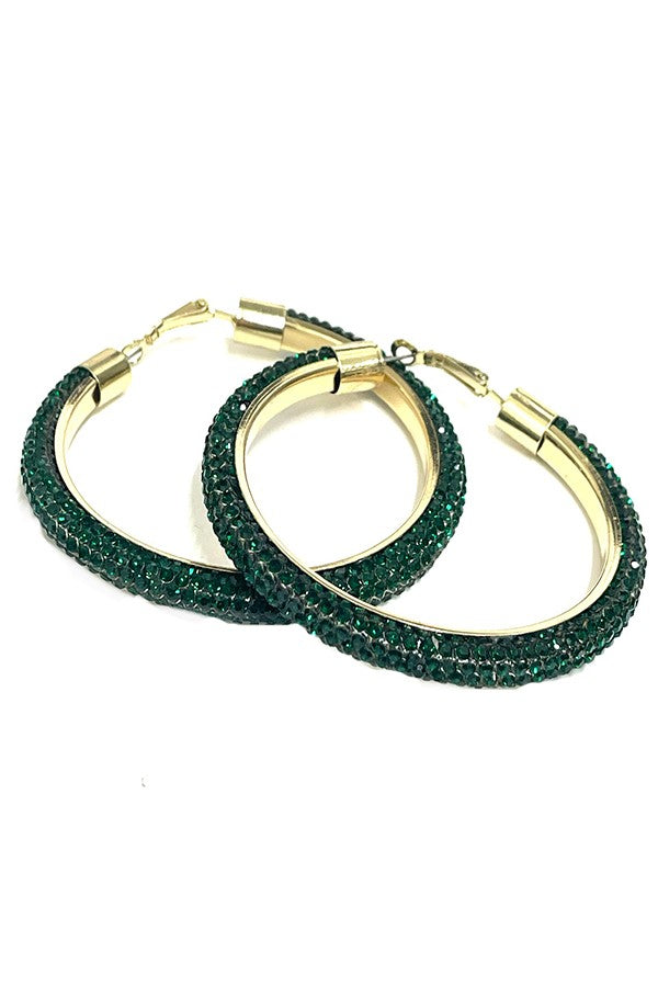 Elegant 60mm hoop earrings adorned with rhinestone pave, featuring a secure lever back closure for comfort and style.