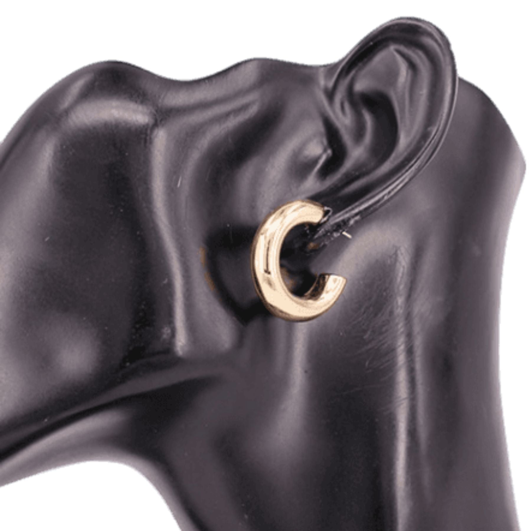 A pair of shiny metal hoop earrings with a 1-inch diameter, featuring a post back closure for secure wear.