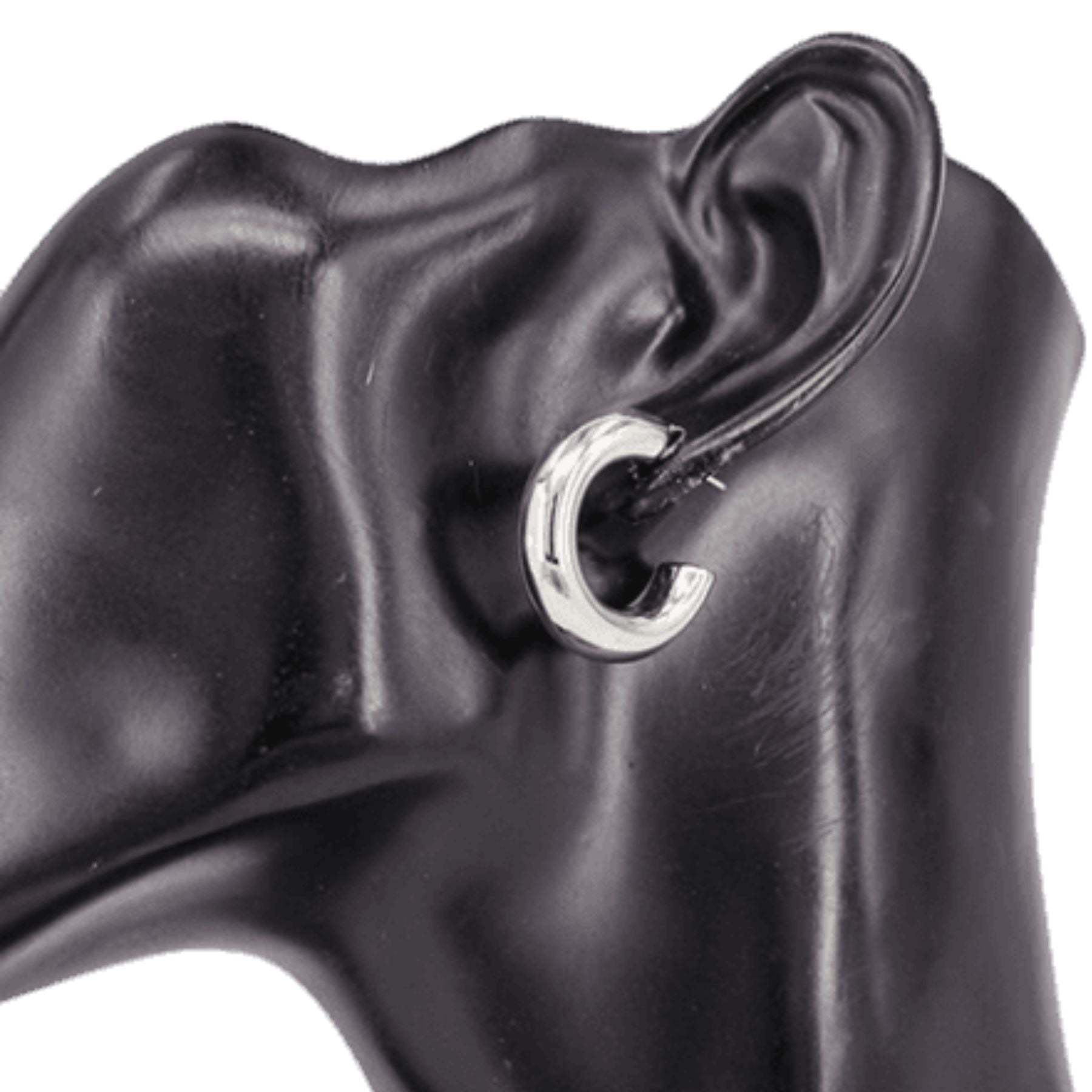 A pair of shiny metal hoop earrings with a 1-inch diameter, featuring a post back closure for secure wear.