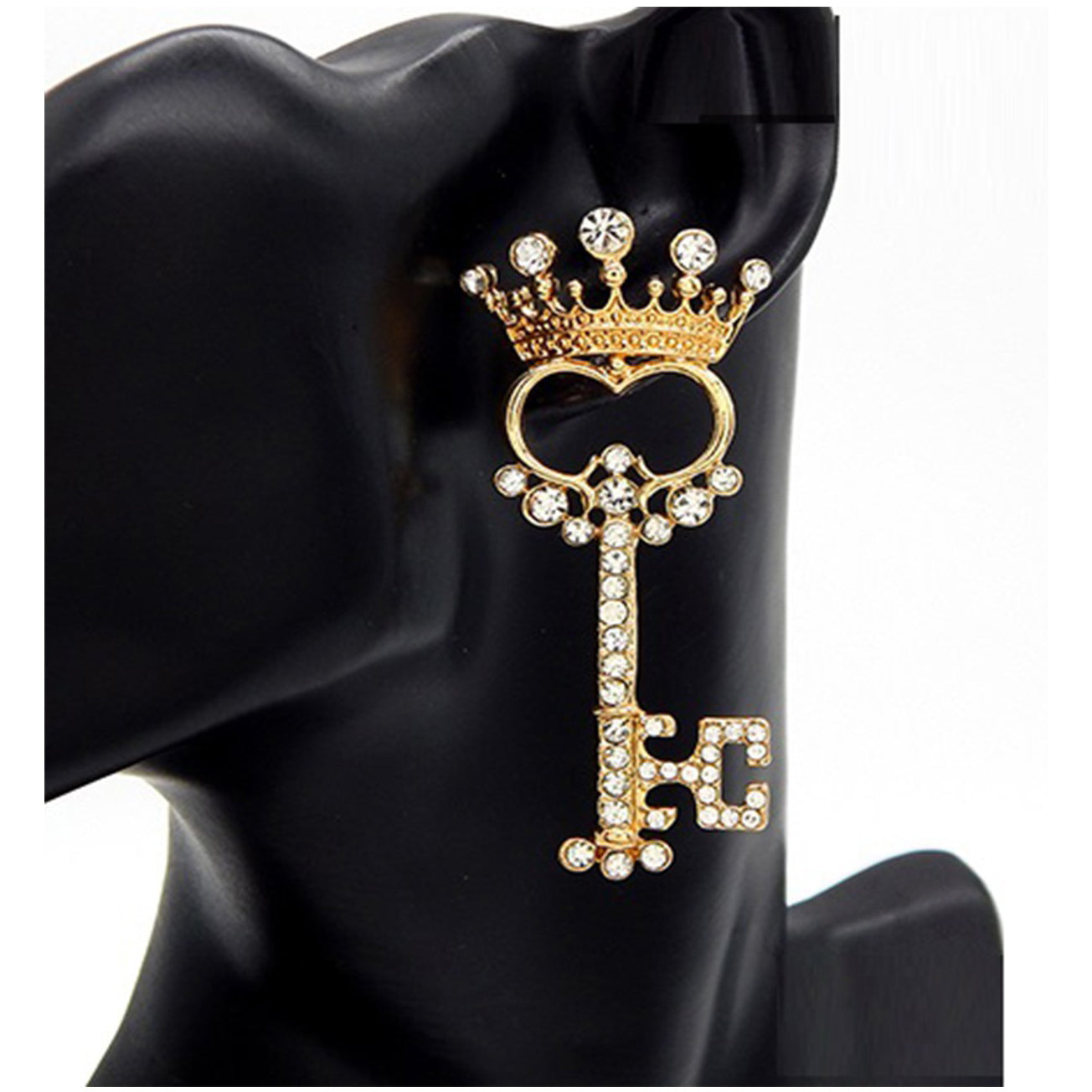 Elegant Earrings Key With Crown featuring a unique design and post back closure.