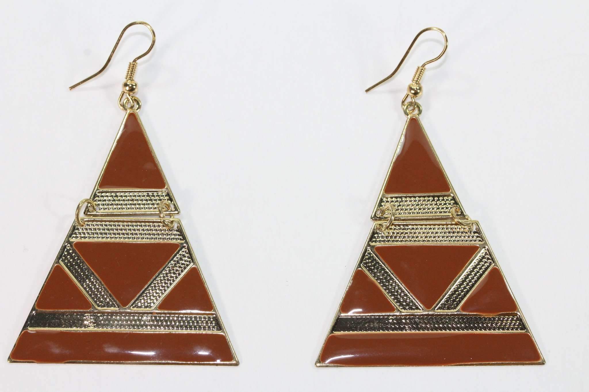 A pair of Egyptian Style Enamel Earrings featuring vibrant colors and a goldtone finish, showcasing their unique design.