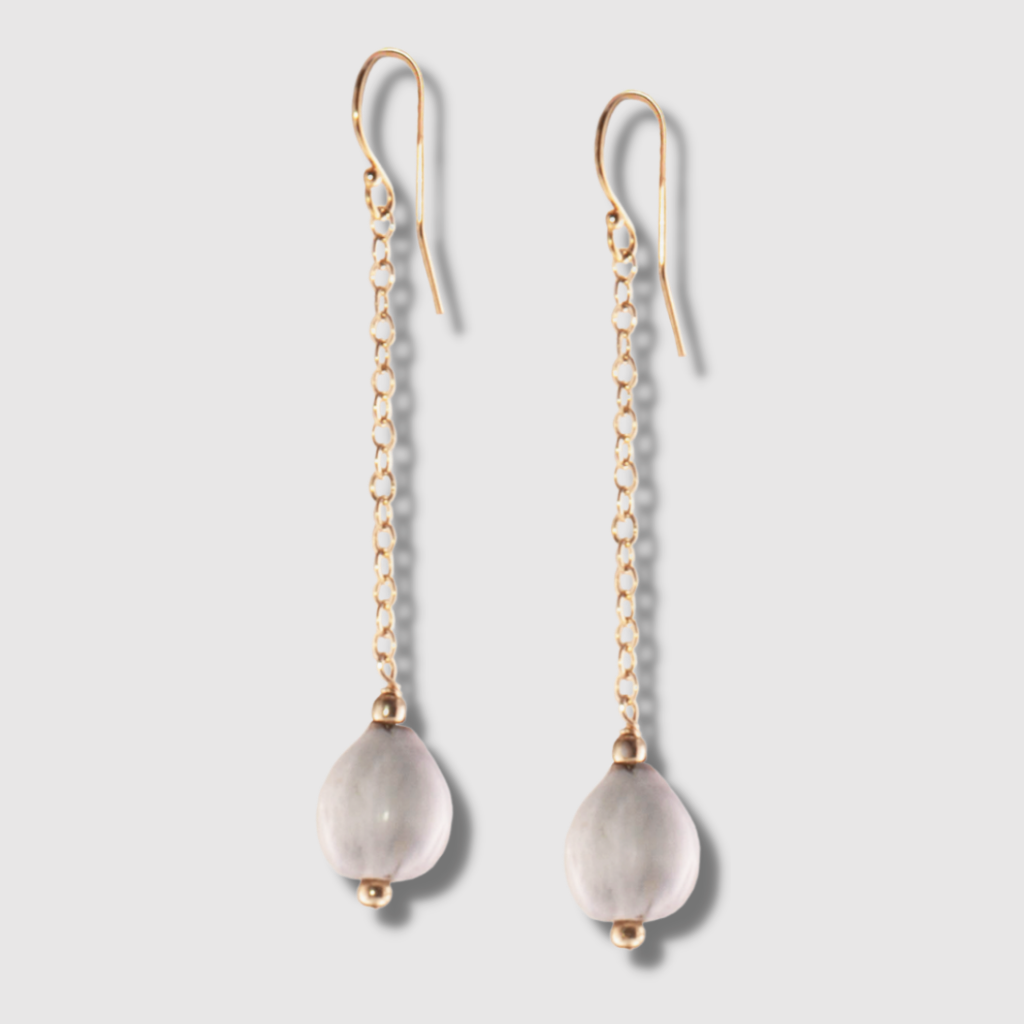 Elegant Elene Teardrop Earrings featuring a 14K gold hook and gold-plated drop chain with a majok seed from Haiti.