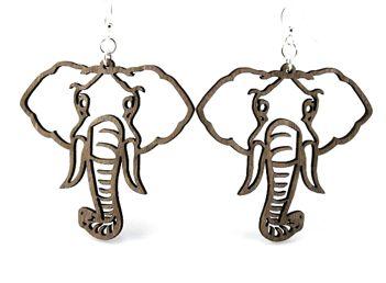 A pair of Elephant Earrings #1062 made from sustainably sourced wood, featuring a gray color and silver-finished hypoallergenic ear wires.