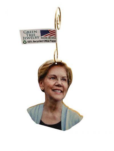 Elizabeth Warren Ornament #T040 made from eco-friendly birch wood, featuring a glossy finish and designed to double as an essential oil diffuser.