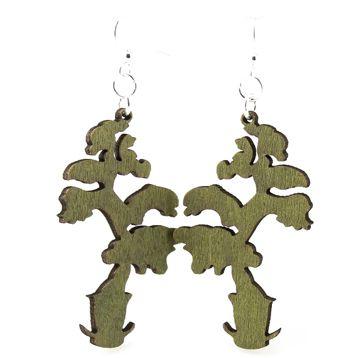 Elongated Bonsai Earrings #1089 in Apple Green, made from sustainably sourced wood with silver-finished stainless steel ear wires.