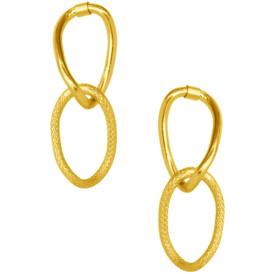 Emma Double Link Drop Earring featuring polished and brushed gold textures, lightweight design, and post back closure, perfect for festive occasions.