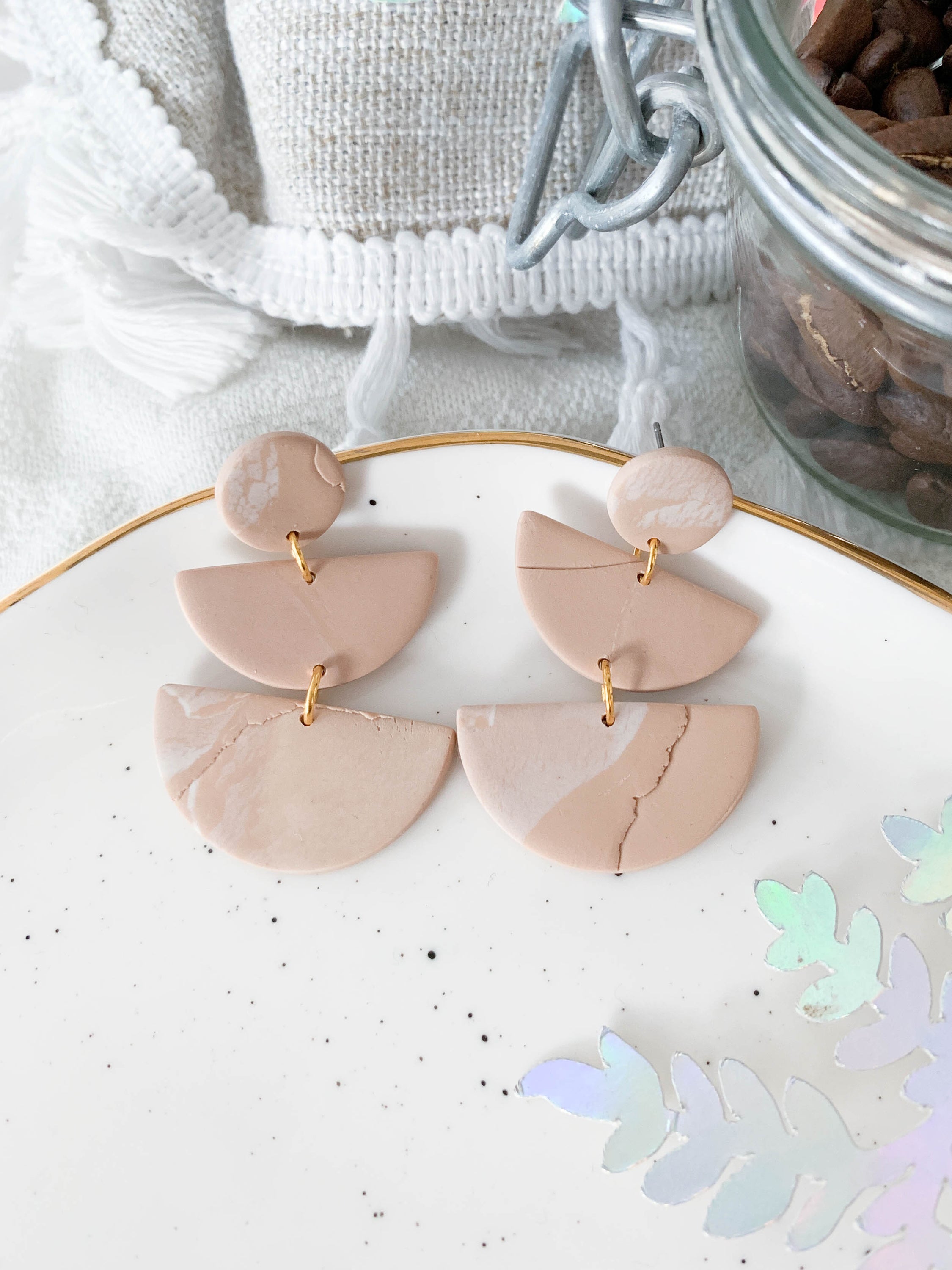 Handmade Emily • Latte earrings featuring unique marbling and surgical steel posts for sensitive ears.