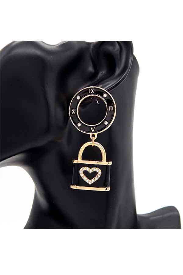 EEOXY Roman Stud 3D Lock Charm Dangling Earrings featuring a unique design and post back for secure fit.