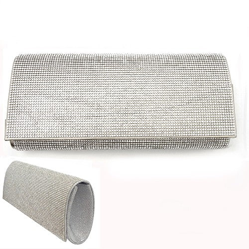 Elegant Evening Clutch with full crystal cover and detachable chain, featuring a magnetic closure and soft lining.