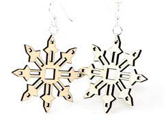 Falling Snowflake Earrings made from sustainably sourced wood, featuring a delicate snowflake design in natural wood color.