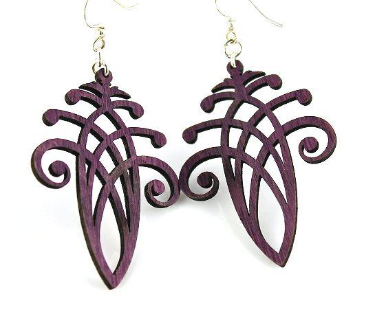 Fancy En laced Acorn Earrings in purple, made from sustainably sourced wood with silver-finished stainless steel ear wires.