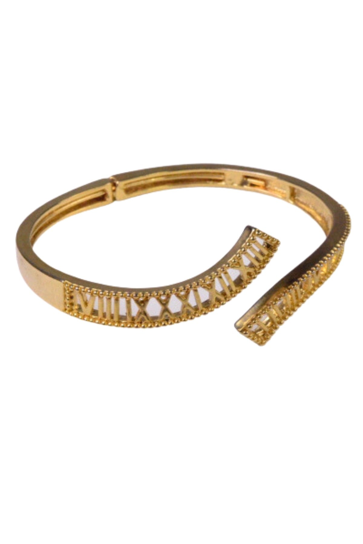 Fashion Bracelet featuring a unique Roman Numeral cut-out design, elegantly crafted for a stylish look.