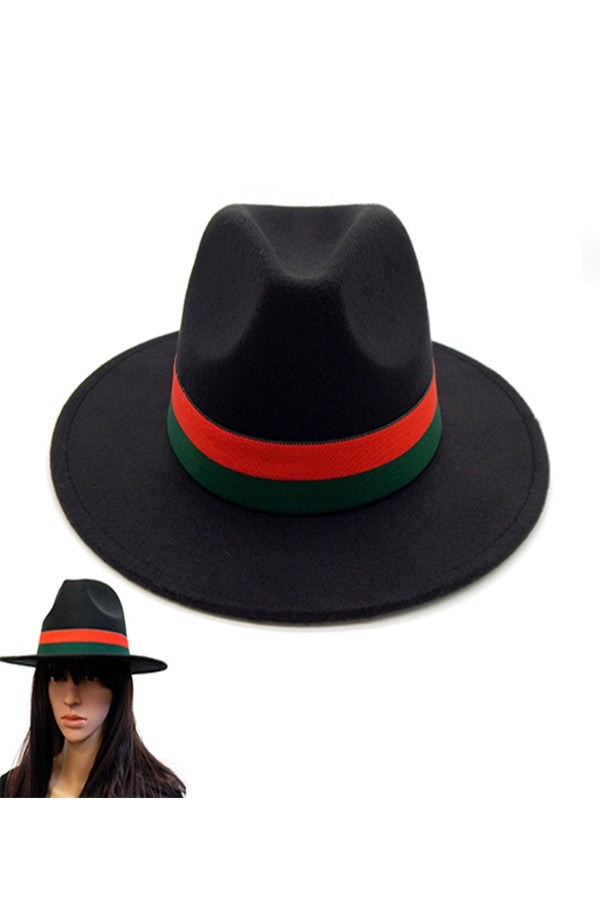 Fashion Fedora with stripe detail, made of 100% polyester, measuring 13"x12", perfect for stylish outfits.