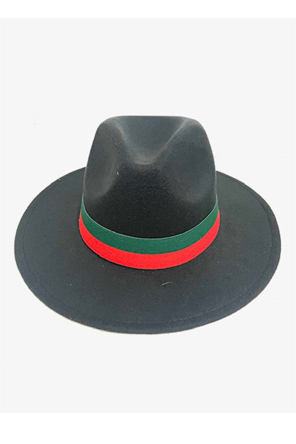 Fashion Fedora with stripe detail, made of 100% polyester, measuring 13"x12", perfect for stylish outfits.